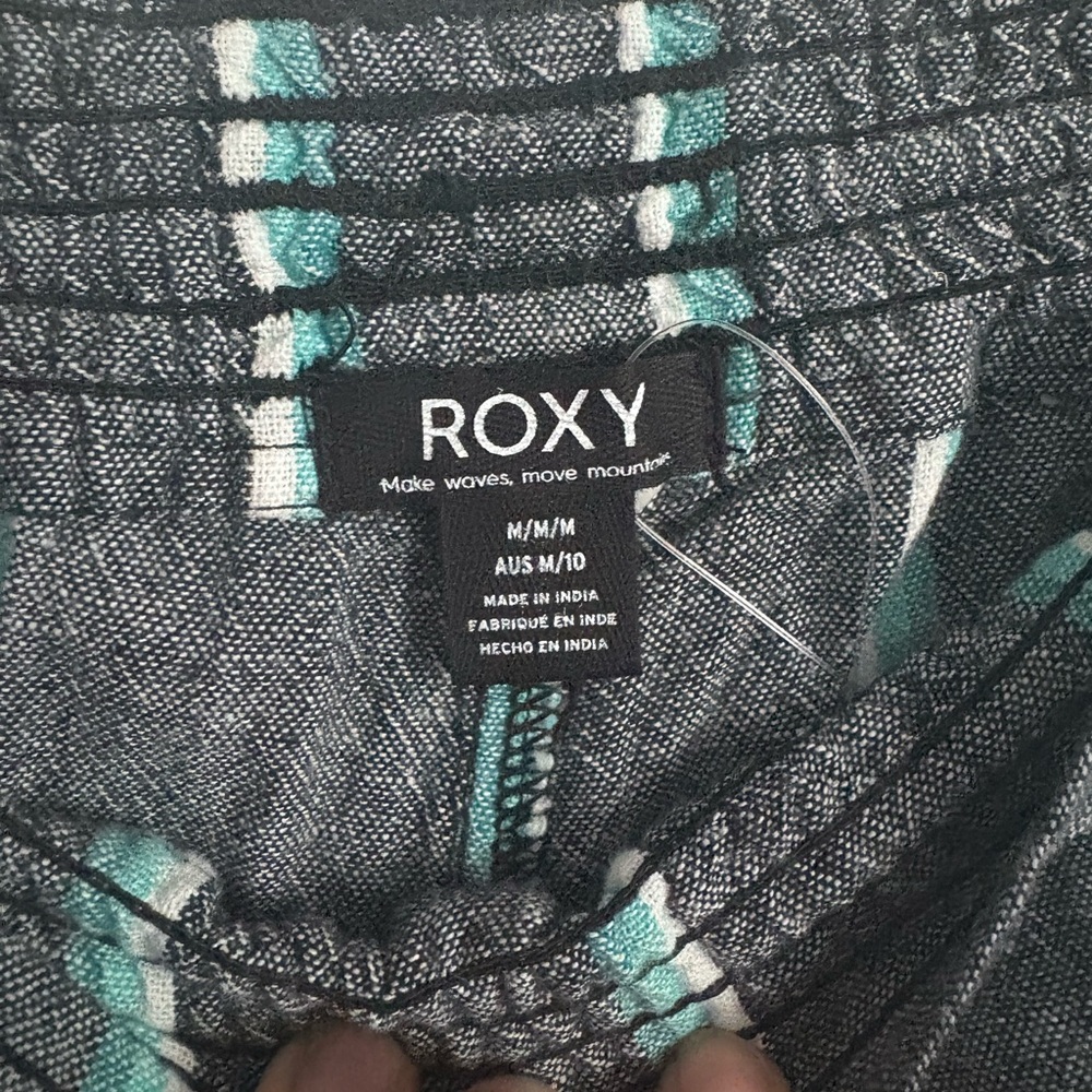 Roxy Oceanside Yarn Linen Cotton Blend Gray Striped Wide Leg Pants Medium - Picture 5 of 14